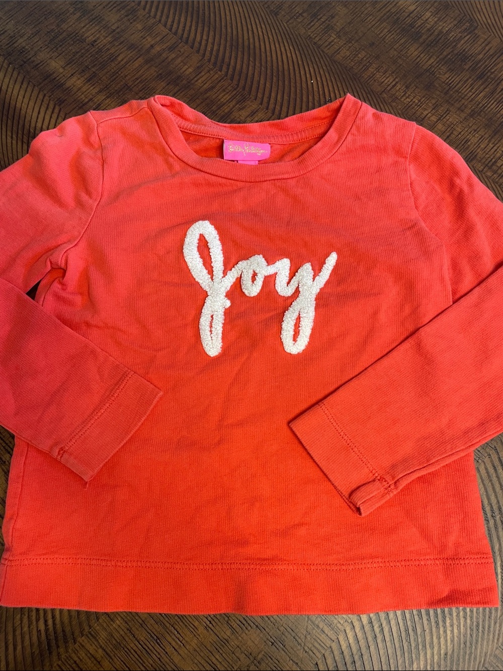 Lilly Pulitzer Coral Long-Sleeve Top with White 'joy' Script